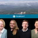 Six App State faculty and alumni received 2022–23 Fulbrights through the Fulbright U.S. Scholar Program and Fulbright U.S. Student Program, respectively. Pictured, from left to right, are Dr. Alexandra Sterling-Hellenbrand, professor of German and global studies; Dr. Katherine Ledford, professor of Appalachian studies; alumna Payton Blaney ’22, of Reidsville; alumnus Henry Campbell ’21, of Winston-Salem; alumna Ilya Wang ’20, of Rockwell and Taichung, Taiwan;